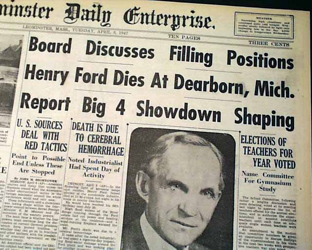 Death of Henry Ford... - RareNewspapers.com