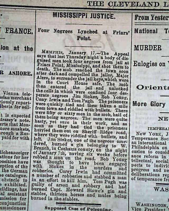 FRIARS POINT MS Coahoma County Mississippi NEGROES Lynchings 1876 Old
