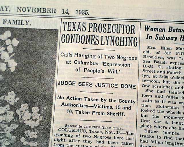 Columbus, Texas Negro lynching...