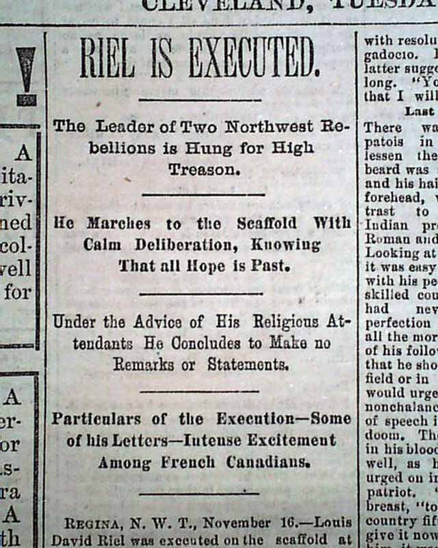 LOUIS DAVID RIEL Canada Manitoba Metis Leader HANGING Execution 1885