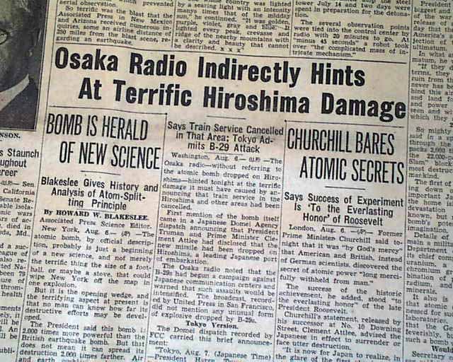 HIROSHIMA JAPAN ATOMIC BOMBING 1st 1945 WWII Newspaper | eBay