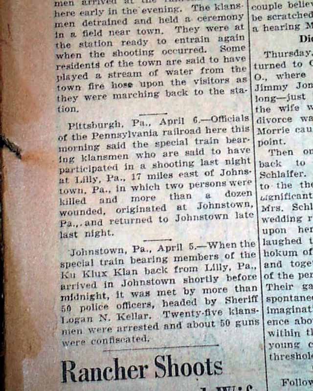 LILLY PA Pennsylvania Residents vs. KKK Ku Klux Klan CLASH Riots 1924