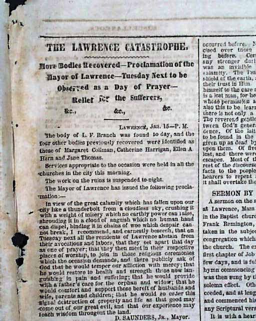 PEMBERTON MILL Factory Disaster LAWRENCE MA Fire & Roof Collapse 1860