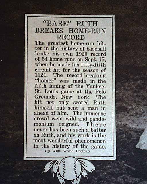 Displayable Babe Ruth Issue On Setting The Home Run Record ...