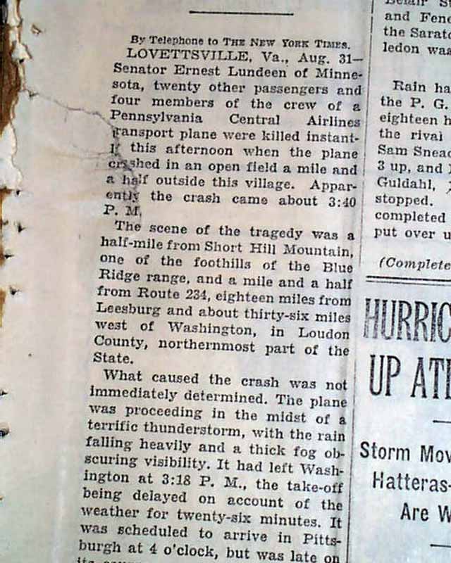 LOVETTSVILLE VA Loudoun County Virginia DC3 Airplane DISASTER 1940