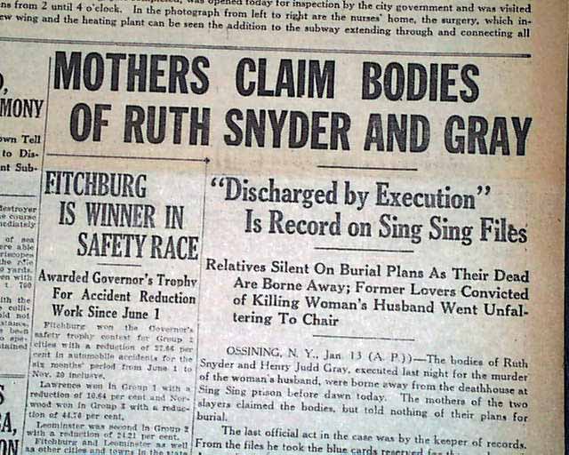 Ruth Snyder executed by electric chair...