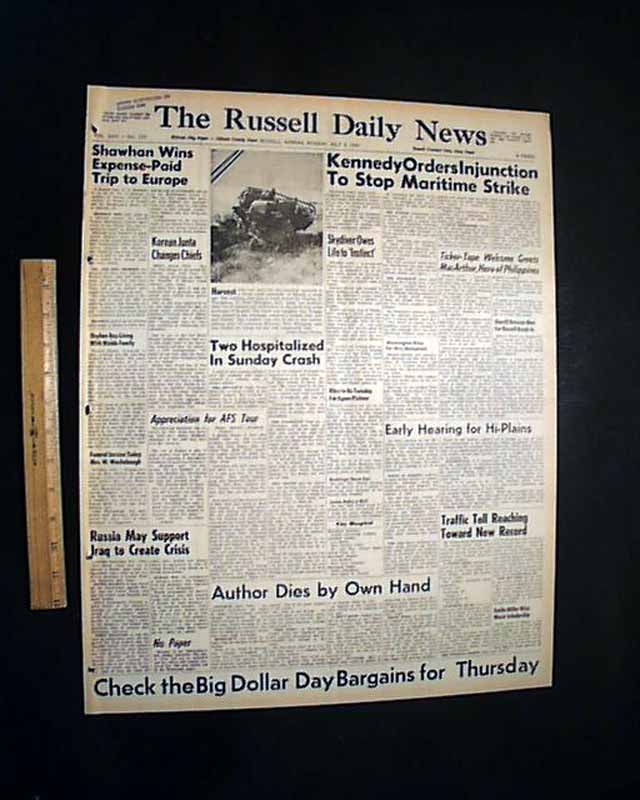 ERNEST HEMINGWAY American Author & Journalist Death SUICIDE in 1961