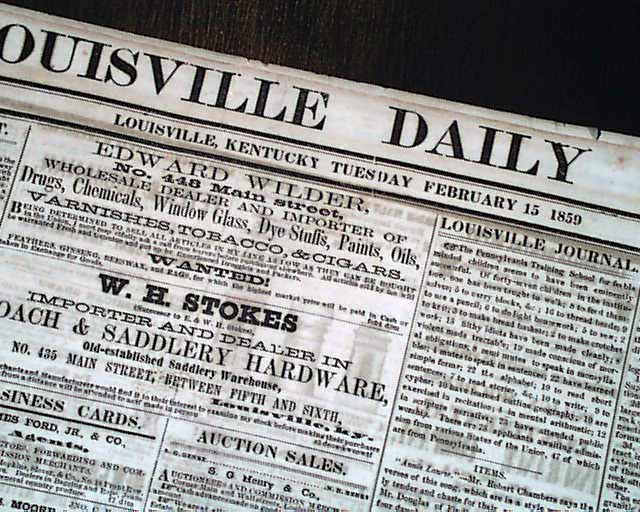 Rare Antebellum LOUISVILLE KY Jefferson Co Kentucky Pre Civil War 1859