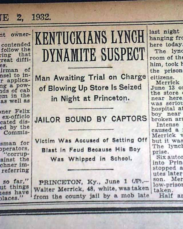 PRINCETON KY Caldwell County Jail Kentucky LYNCHING Hanging 1932 Old