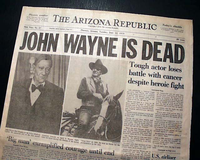 De Quoi Est Mort John Wayne Death of actor John Wayne... - RareNewspapers.com