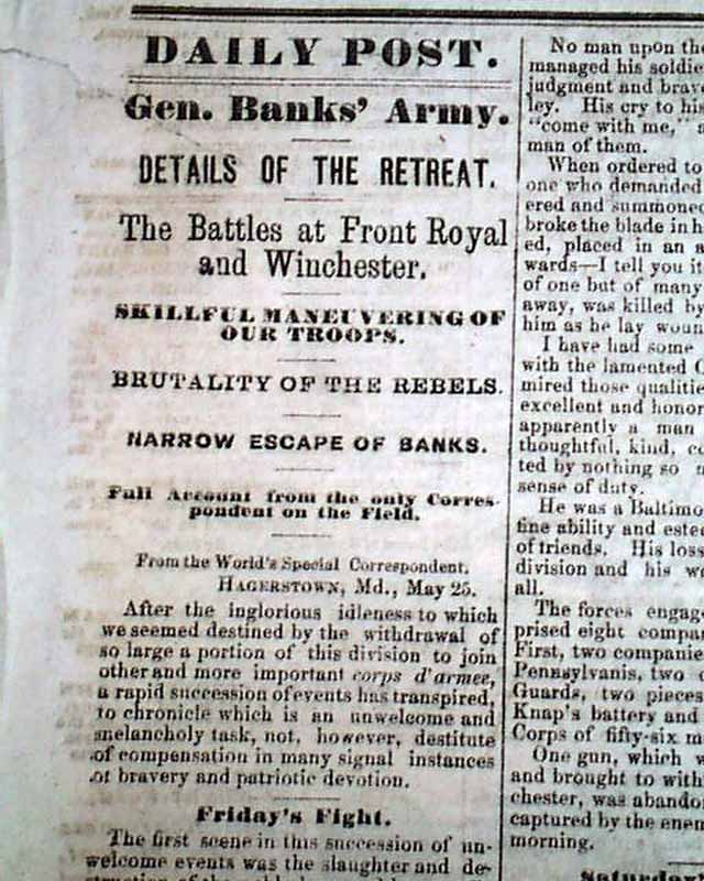 Battles of FRONT ROYAL & Winchester VA Hanover Virginia 1862 Civil War