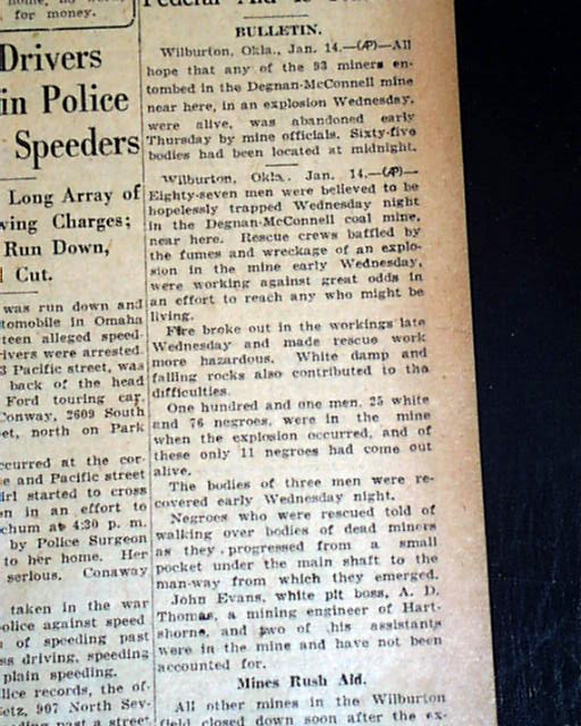 Wilburton, Oklahoma mining disaster in 1926...