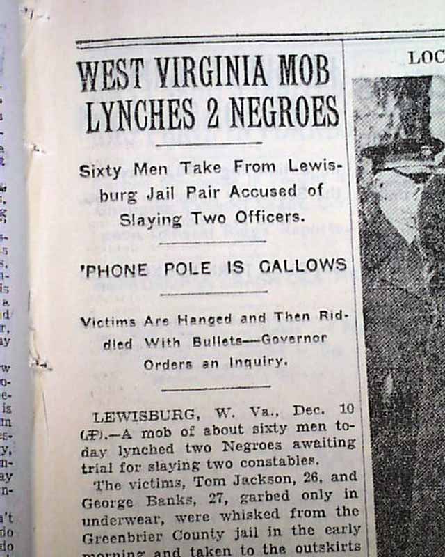 LEWISBURG WV Greenbrier County West Virginia NEGROES Lynchings 1931