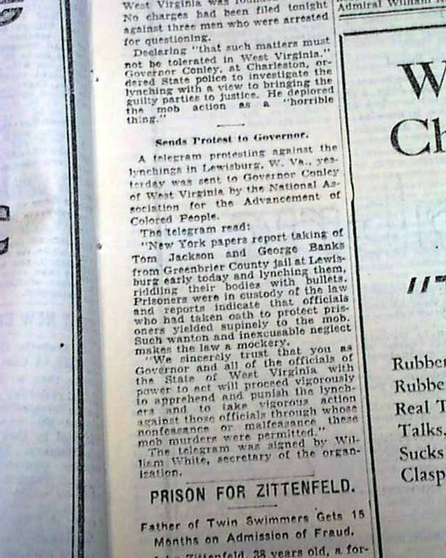 LEWISBURG WV Greenbrier County West Virginia NEGROES Lynchings 1931