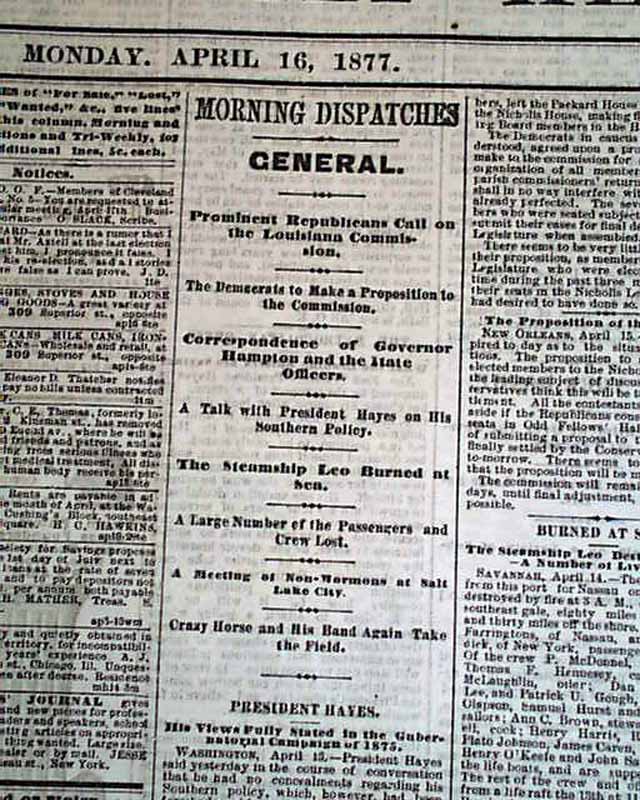 1877 Old Newspaper CHIEF CRAZY HORSE Lakota Sioux Indians on WARPATH
