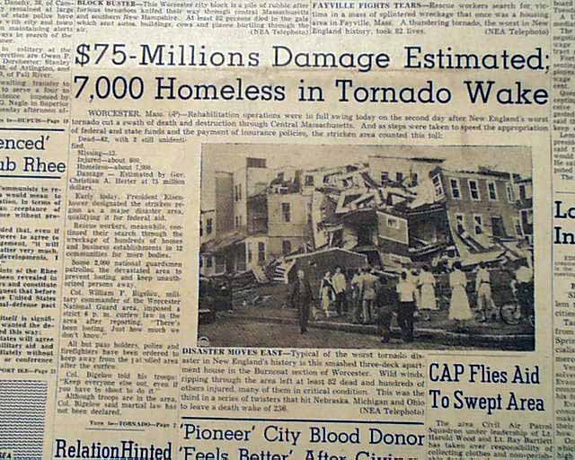 1953 WORCESTER Massachusetts Tornadoes Outbreak Disaster w/ Photos Old