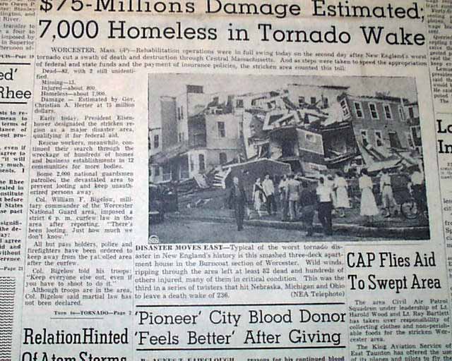 1953 WORCESTER Massachusetts Tornadoes Outbreak Disaster w/ Photos Old