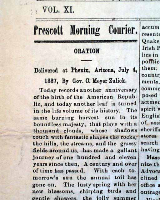 Rare PRESCOTT AZ Yavapai County Arizona Territory OLD WEST 1887 ...