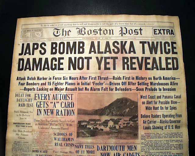 DUTCH HARBOR Alaska Attacks BATTLE OF MIDWAY Prelude World War II 1942 Newspaper eBay