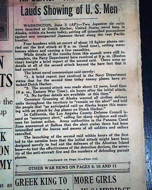 DUTCH HARBOR Alaska Attacks BATTLE OF MIDWAY Prelude World War II 1942