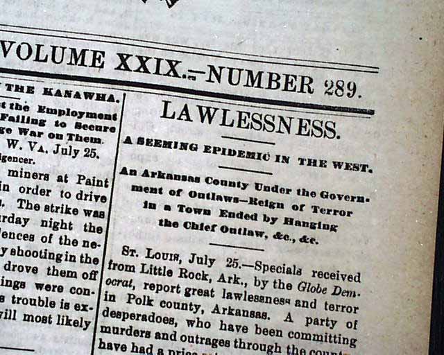 1889 Old Newspaper POLK COUNTY Co. Arkansas OUTLAWS Crimes Murders
