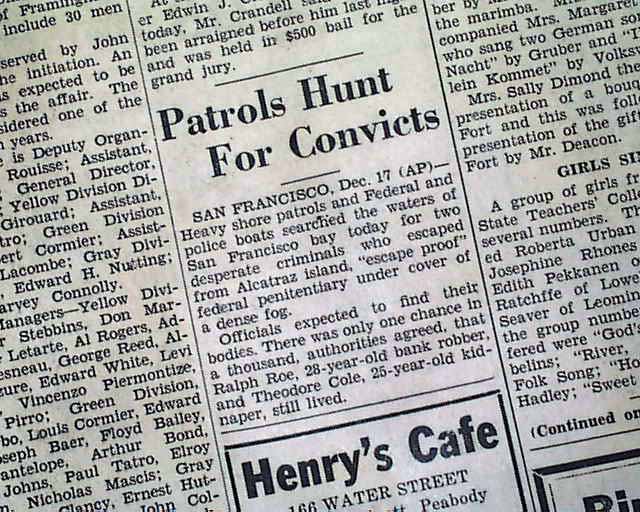 1937 Alcatraz Island Prison Convicts Escape Newspaper