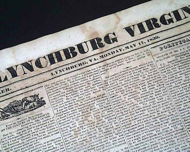 Pre Confederate Richmond Va Virginia 1830 Old Newspaper