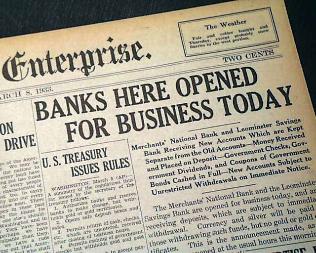 1933 Banking Crisis... Banks closed...
