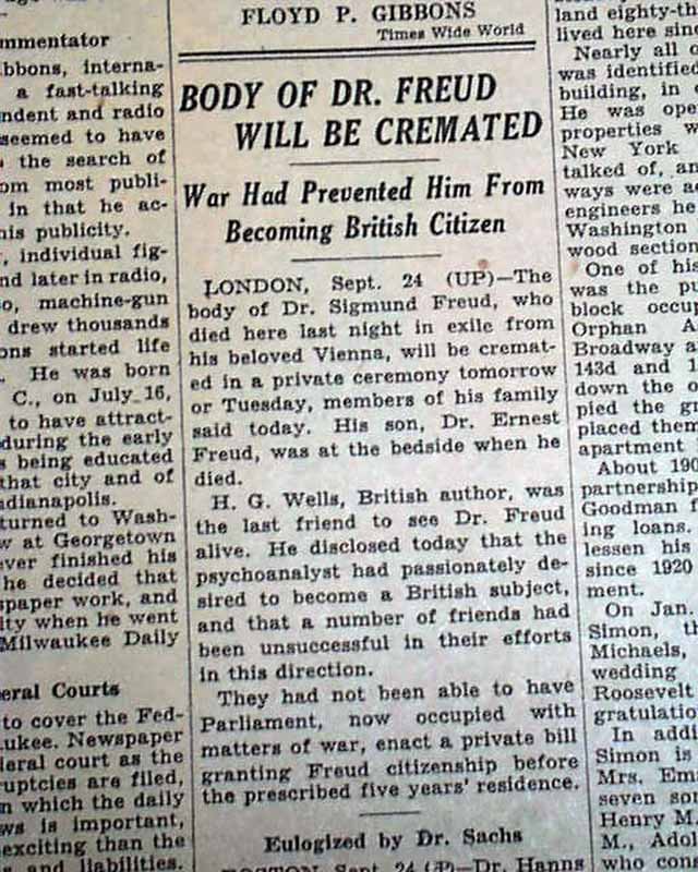 The death of Sigmund Freud...