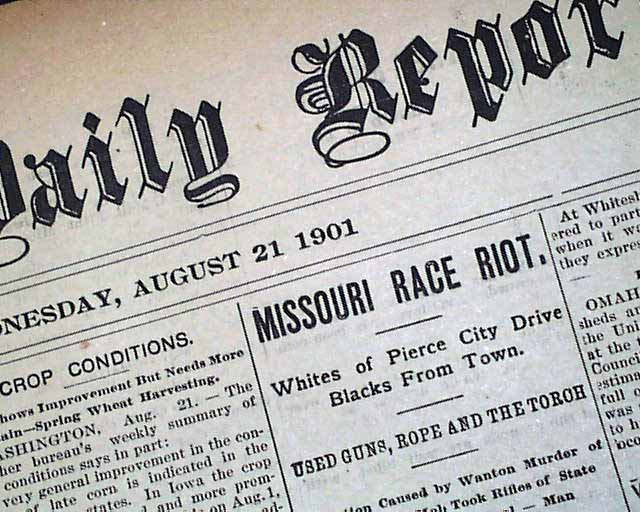   MO Negroes Banished Lynchings MISSOURI RACE RIOT 1901 Newspaper  