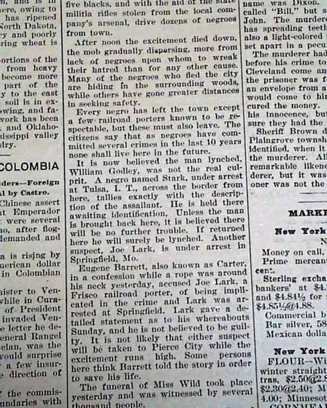 PIERCE CITY MO Negroes Banished Lynchings MISSOURI RACE RIOT 1901