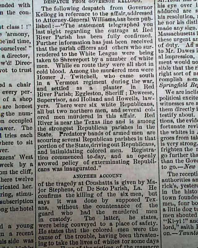 COUSHATTA MASSACRE Red River Parish LA Louisiana WHITE LEAGUE 1874 Old