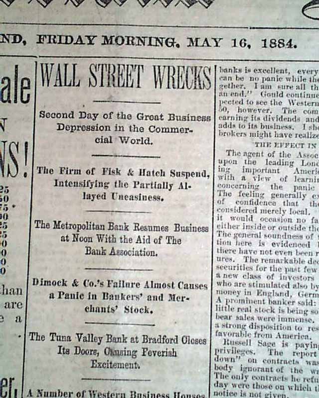 1884 stock market crash