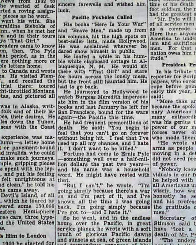 Ernie Pyle death in 1945...