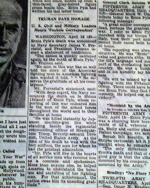Ernie Pyle death in 1945...