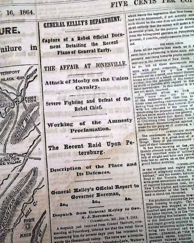 WEST VIRGINIA Civil War Map Moorefield 1864 Newspaper * eBay