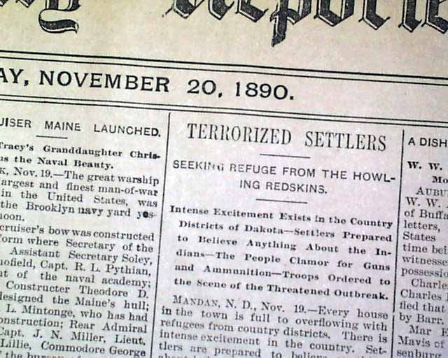 1890 Newspaper MANDAN ND North Dakota REDSKINS Indians Uprising U.S
