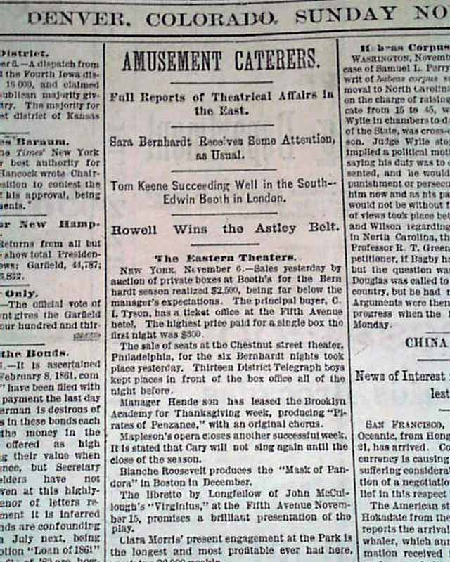 Rare DENVER Colorado Mile High City Old West Era 1880 Newspaper w