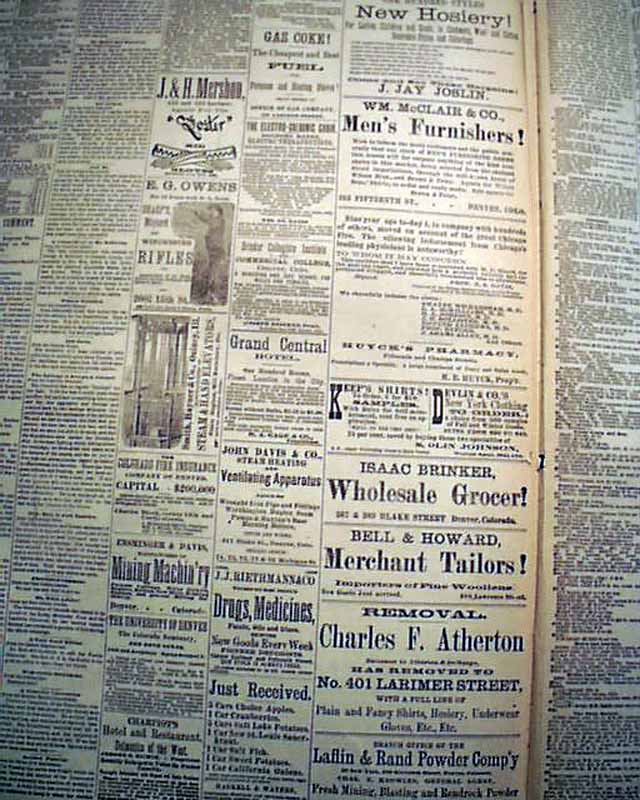Rare DENVER Colorado Mile High City Old West Era 1880 Newspaper w