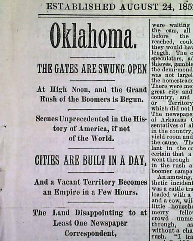 The Oklahoma Land Rush of 1889...
