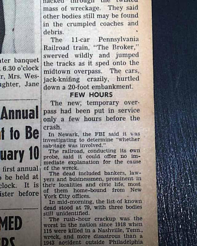 1951 WOODBRIDGE NJ Train 'The Broker' Crash Newspaper eBay