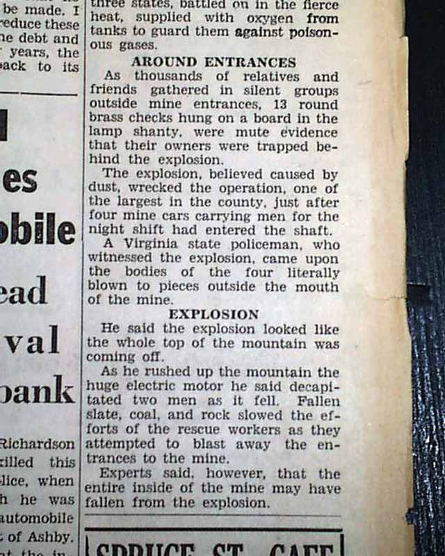 1938 Grundy, Virginia coal mine explosion...