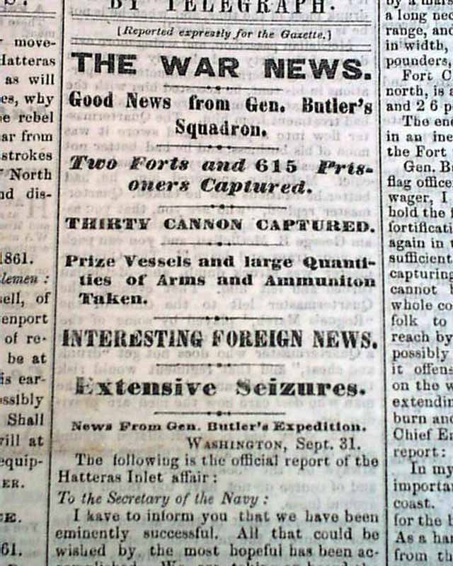 Rare DAVENPORT Iowa Civil War Battle of Hatteras Inlet Batteries 1861