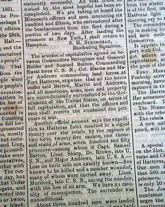 Rare DAVENPORT Iowa Civil War Battle of Hatteras Inlet Batteries 1861