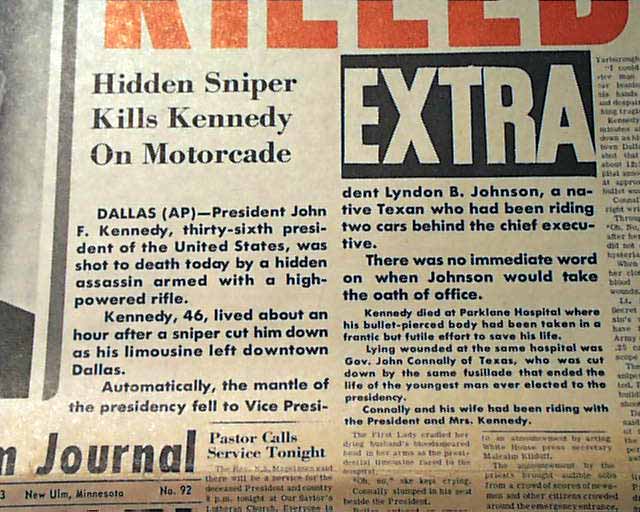 Great Jfk President John F Kennedy Assassination Headline 1963 Old Newspaper Ebay 