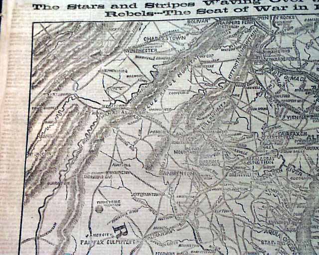 Rare FULL PAGE Civil War MAP & Monitor vs. Merrimack Ironclads 1862