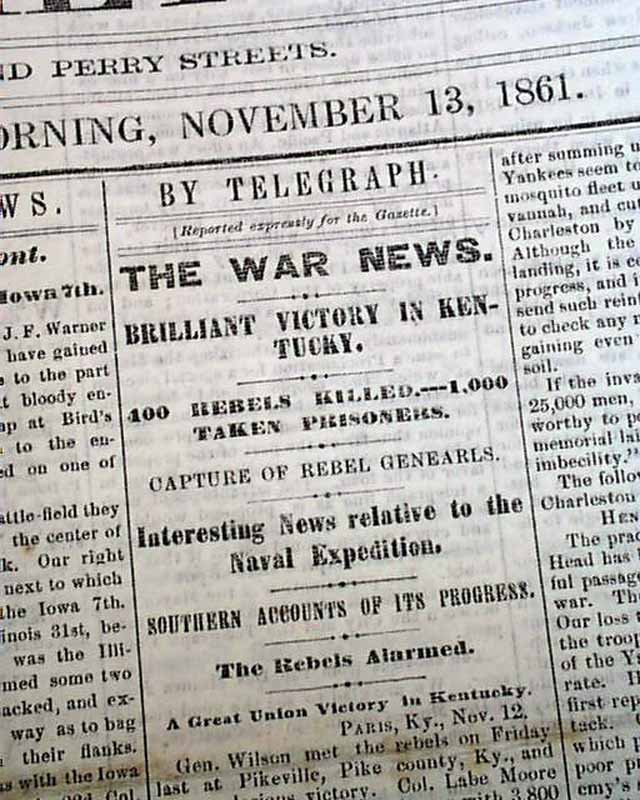 Rare DAVENPORT Iowa Civil War Era Battle of Ivy Mountain Kentucky 1861