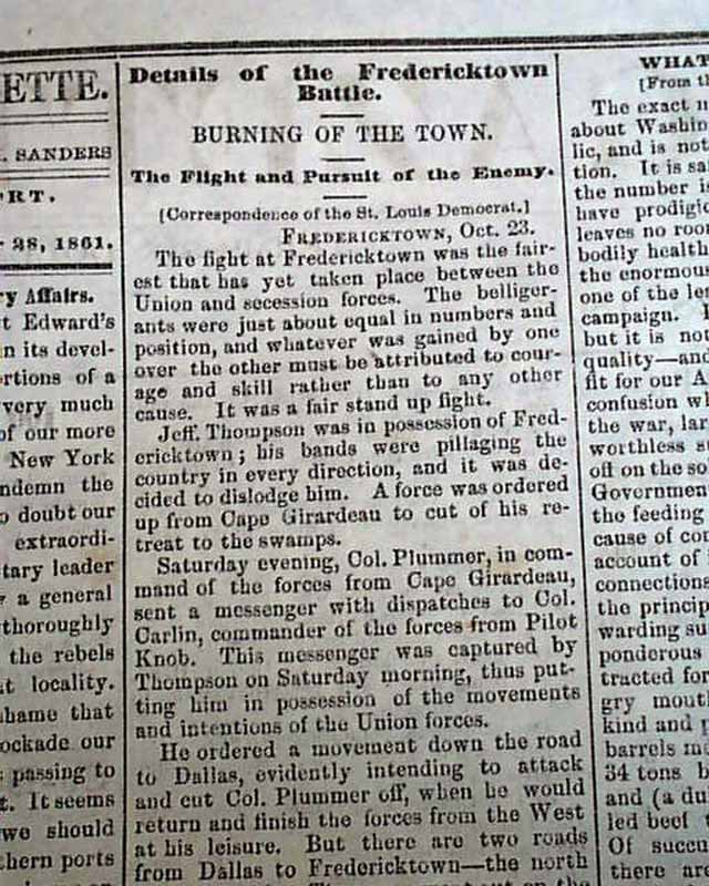 Rare DAVENPORT Civil War Battle of Camp Wildcat & Fredericktown 1861
