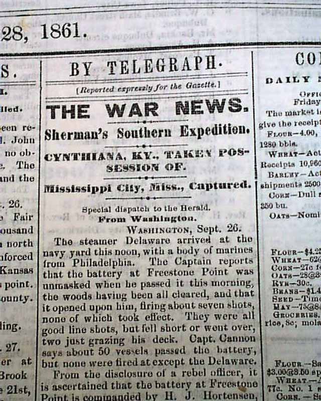 Rare DAVENPORT Iowa Civil War Era Cynthiana KY & Mississippi City 1861