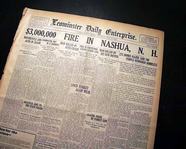 NASHUA NH Hillsborough County New Hampshire Crown Hill FIRE 1930 Old